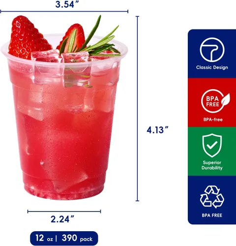 Miniatura 2 de JOLLY CHEF Paquete de 390 vasos de plástico transparente de 12 onzas, vasos desechables para café helado, batido, bebidas frías