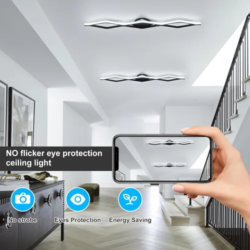 Miniatura 5 de Qcyuui Luces LED de Techo Regulables 46.4'' Accesorios de Iluminación para Cocina de Techo Negro Empotrado con Control Remoto Luz de Techo Lineal