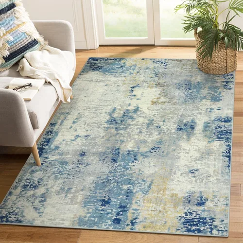 Miniatura 32 de Lahome Alfombra redonda moderna abstracta de 3 pies, color azul, lavable, de 3 x 3 pies, para cocina, entrada, suave, pequeña, antideslizante