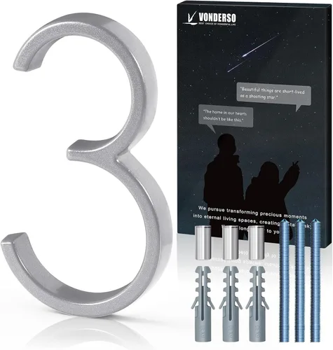 Miniatura 30 de VONDERSO Números flotantes de casa de 5 pulgadas para exteriores, números de dirección modernos de metal antioxidante (3), números de buzón Negro 3
