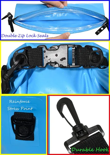 Miniatura 3 de Freegrace - Juego de 3 bolsas impermeables: bolsa con 2 cierres de cremallera y correa de hombro desmontable, riñonera y funda para teléfono; Azul