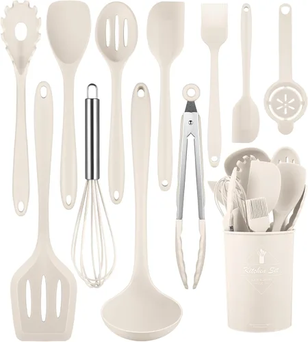 Juego de utensilios de cocina, 12 piezas de utensilios de cocina de silicona (apto para lavavajillas), juego de espátulas resistentes al calor de