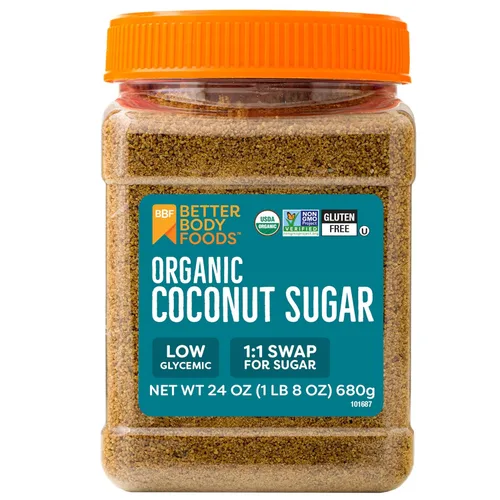 BetterBody Foods - azúcar de coco orgánico, un edulcorante natural y alternativa al azúcar, gran reemplazo para azúcar blanco o azúcar refinado, sin