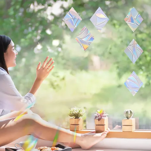 Miniatura 2 de 75 piezas de calcomanías anticolisión de diamante para ventanas para salvar a las aves - Vinilo prismático arcoíris sin adhesivo En forma de diamante