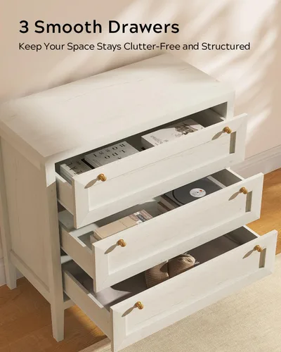 Miniatura 7 de 3 Drawers Dresser Set of 2 for Bedroom, Farmhouse Closet Storage Organizer with Golden Handles, Wooden Nightstand End Table for Living Room