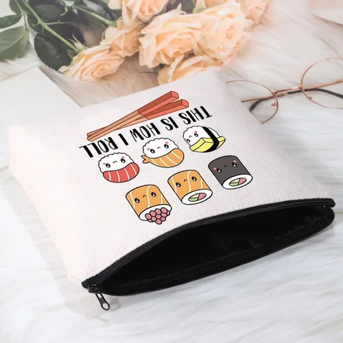 Miniatura 4 de POFULL Regalo para amantes del sushi, bolsa de cosméticos This is How I Roll, regalo de fiesta de sushi, cocina japonesa, regalo para amantes