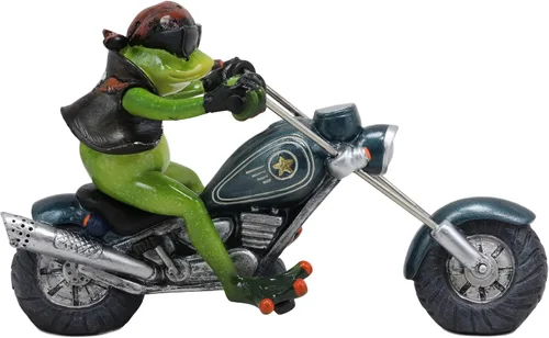 Miniatura 2 de Ebros 8.5 pulgadas de largo nacido para montar rana motero con pañuelo rojo fumar cigarro montado en picador metálico estatua de motocicleta