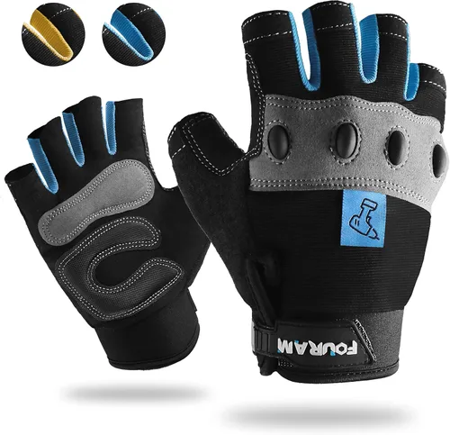 FOUR-AM Guantes de trabajo para hombre, guantes mecánicos sin dedos, antichoque, anticolisión para hombres y mujeres