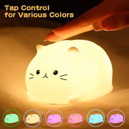 Miniatura 2 de LOVERUIS Luz nocturna para niños, lindos regalos de gatos para niños, temporizador de luz nocturna, lámpara de silicona para niños, decoración