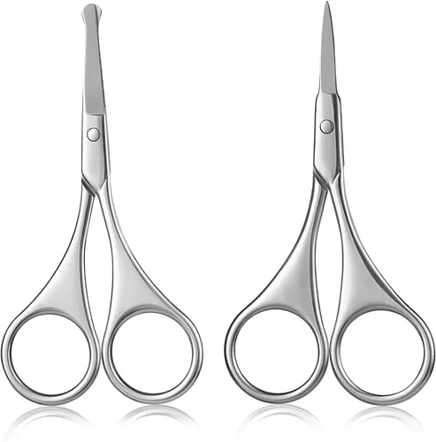 Tijeras pequeñas de aseo facial para hombres y mujeres, 2 unidades, para cejas, nariz, bigote, barba, pestañas, kit de recortar orejas, tijeras de