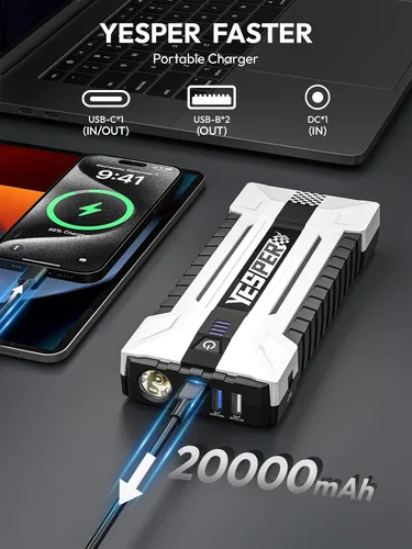 Miniatura 4 de YESPER Arrancador de batería portátil, caja de salto de 3000 A para automóvil de 12 V (hasta 10 L de gasolina/8 L motor diésel), cables de puente