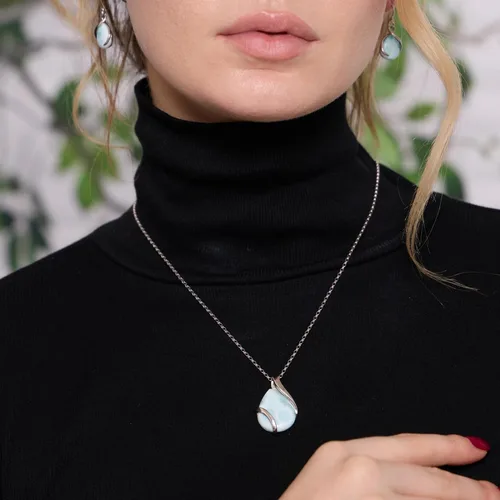 Miniatura 2 de Beaux Bijoux Collares con colgante de malaquita o larimar natural para mujer en plata de ley y oro de 14 quilates, collar con colgante de lágrima