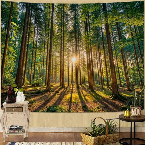 Miniatura 34 de Zussun Tapiz de Bosque Natural de Montaña Tapiz Verde de Pino Luz Solar Selva para Dormitorio Estético Planta Paisaje de Montaña Tapices Pequeños