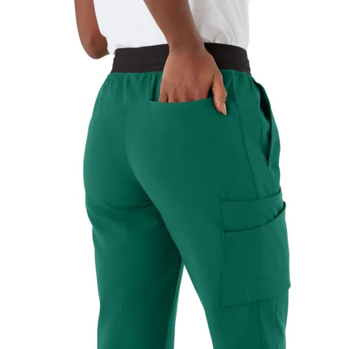 Miniatura 128 de ave. Varick - Pantalón médico de tiro medio para mujer, pierna recta, seis bolsillos, color azul caribeño, talla S