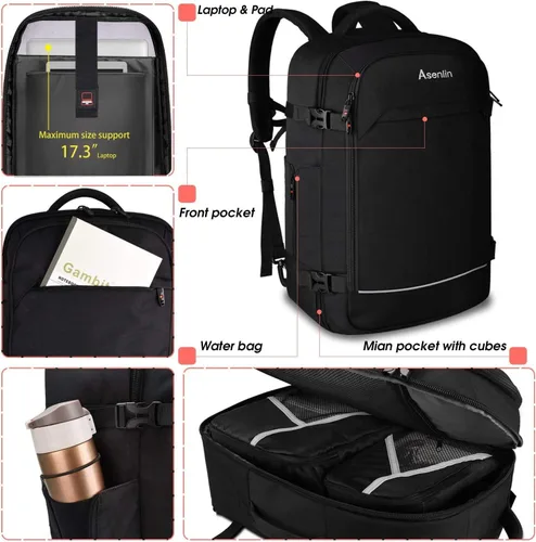 Miniatura 7 de Asenlin 40L - Mochila de viaje para mujeres y hombres, para laptop de 17 pulgadas, aprobada para vuelo, resistente al agua, mochila