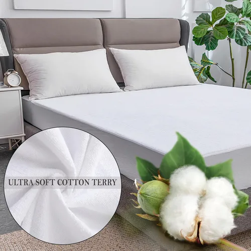 Miniatura 4 de Protector de colchón de rizo de algodón de alta calidad, 100% impermeable, con bolsillos elásticos, lavable a máquina, funda de colchón de algodón