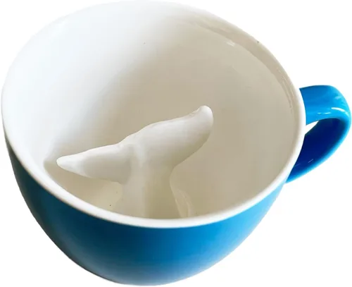 Miniatura 3 de Creature Cups - Taza de cerámica de cola de ballena - Taza de café azul océano de 11 oz con cola de ballena 3D oculta en el interior Cola de ballena