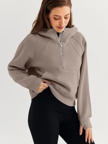 Miniatura 3 de WYNNQUE Sudadera corta con capucha para mujer, manga larga, forro polar, media cremallera, ropa de otoño