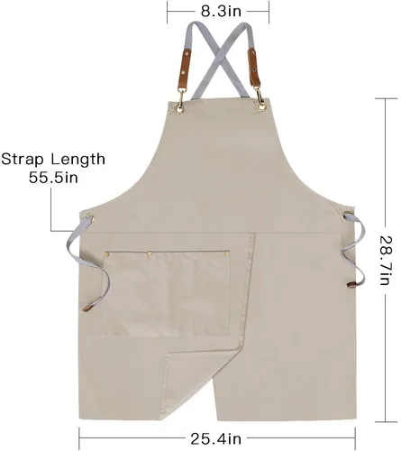 Miniatura 8 de Delantal cruzado con bolsillos x2, delantal dividido con correas ajustables, M-XXL (Beige)