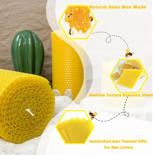 Miniatura 3 de Juego de 3 velas de pilar de cera de abejas, tamaño 3 x 6 pulgadas, 3 x 4 pulgadas y 3 x 3 pulgadas, hoja de vela de cera de abejas naturales