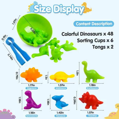 Miniatura 3 de GKDOMS Juguetes para contar dinosaurios, juego a juego con cuencos de clasificación, actividades de aprendizaje preescolar, juguetes sensoriales