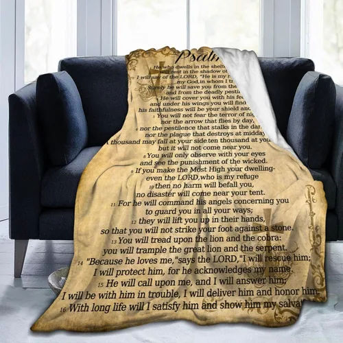 Manta de salmo 91, regalos cristianos (50 x 40 pulgadas), manta religiosa, suave, ligera, acogedora manta de felpa cálida para mujeres y hombres