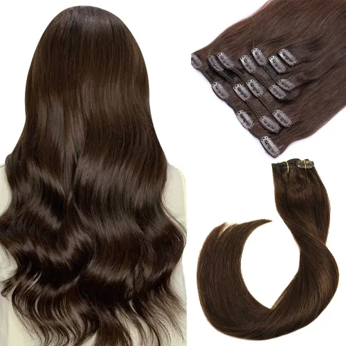 Miniatura 22 de Extensiones de cabello con clip Ubetta de cabello humano real, extensiones de cabello negro azabache con clip, 7 piezas, 70 g, extensiones