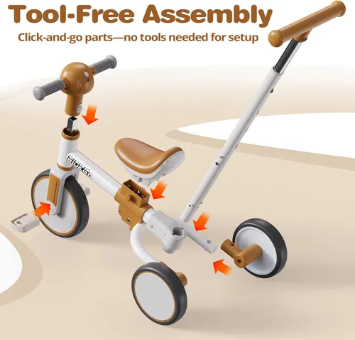 Miniatura 5 de Ridego - Triciclo 5 en 1 para niños pequeños de 2 a 5 años, bicicleta de equilibrio para niños y bicicleta de empuje para niños pequeños con mango