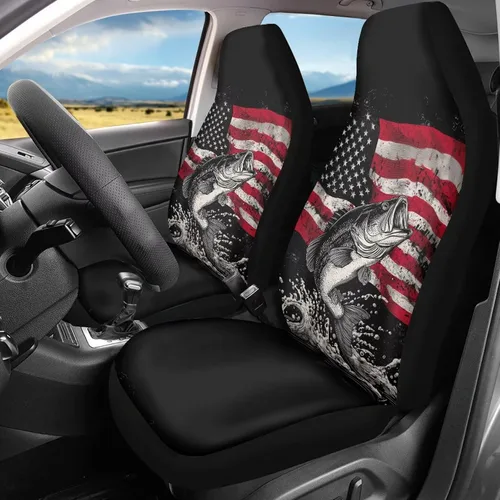 Miniatura 2 de Funda de asiento de coche con bandera americana, 2 piezas, fundas de asiento delantero, cojín de asiento de automóvil, funda protectora patriótica