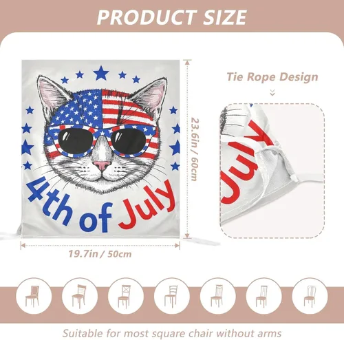 Miniatura 3 de 4th of July Independence Day White Cat Decorative Chair Protectors for Bedroom Anti-Dust Stain-Resistant Chair Covers protectores de sillas