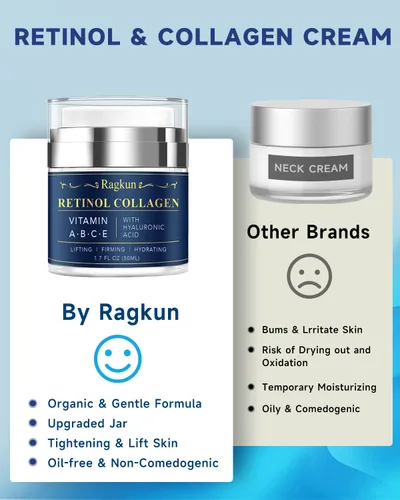 Miniatura 4 de Ragkun Crema de retinol para la cara, cremas de colágeno para el cuello para tensar y reafirmar, hidratante facial antienvejecimiento de día y noche
