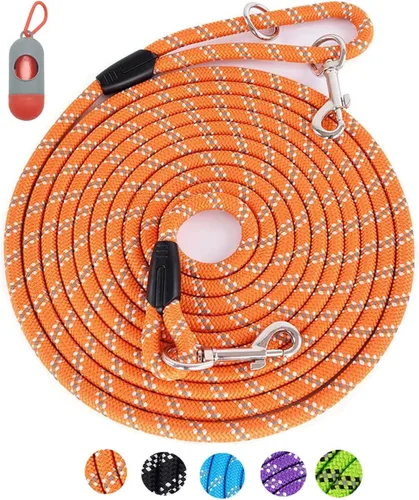 Miniatura 17 de Correa larga para entrenamiento de perros de 10 pies, 16 pies, 30 pies, 50 pies, 100 pies, cuerda de hilos reflectantes, correa resistente para Negro