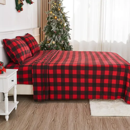 Miniatura 31 de Viviland Juego de sábanas de microforro polar tamaño matrimonial, sábanas ajustadas tipo franela para Navidad con bolsillo de 15" de profundidad