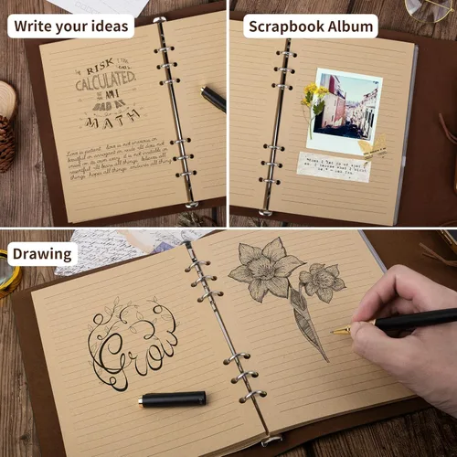 Miniatura 6 de Billtigif Cuaderno Diario de Cuero PU, Diario de Escritura Vintage de Viaje Recargable, Regalos para Mujeres, Hombres, Adolescentes y Niños, Papel
