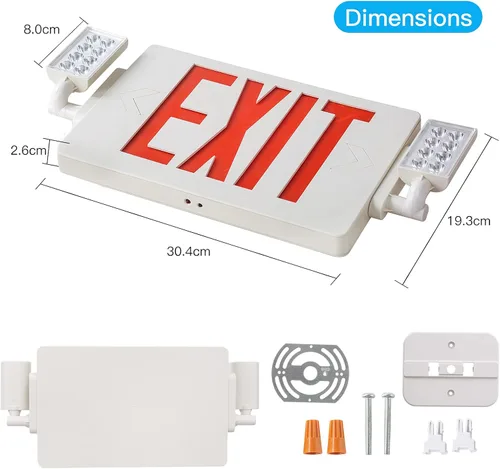 Miniatura 5 de Paquete de 1 letrero de salida con certificación UL con luces de emergencia, dos luces LED de emergencia de cabeza ajustable con batería, 120-277