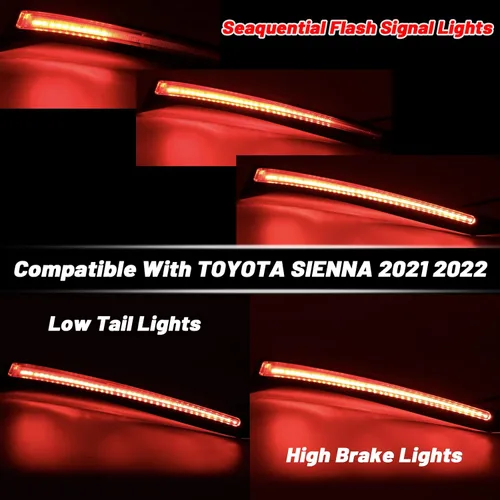 Miniatura 3 de Lente Roja Faro Antiniebla Trasero LED Luces de Freno y Cola Señal de Destello Secuencial Lámpara 3 en 1 Reemplazo Compatible con Toyota Sienna LE