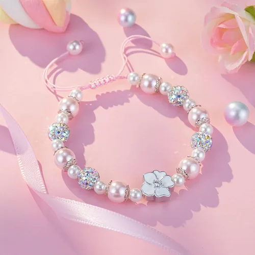 Miniatura 5 de PINKDODO Pulsera de niña de flores Rhinestone perla flor encanto pulsera boda joyería regalos para niña de las flores