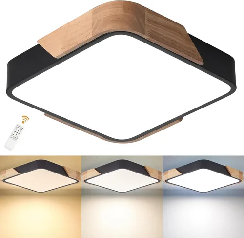 Miniatura 15 de Lámpara de techo LED moderna, 2 paquetes de luces de techo de montaje empotrado de madera, luces de cocina LED y accesorios de iluminación