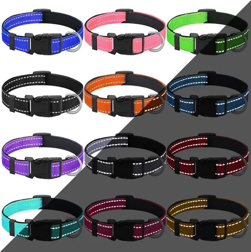 Sanwuta 12 collares reflectantes para cachorros, collares ajustables de nailon para cachorros, collares de seguridad para perros con hebilla de