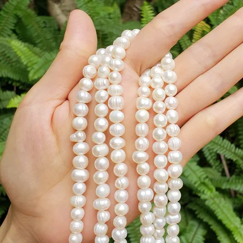 Miniatura 2 de Adabele 2 hebras de cuentas sueltas redondas de patata natural real cultivadas de agua dulce blancas de 7 a 0.315 in para fabricación de joyas