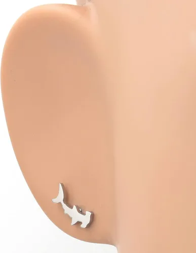 Miniatura 2 de Acero inoxidable Mar Océano Animales Vida Marina Negro Plata Silueta Post Stud Pendientes