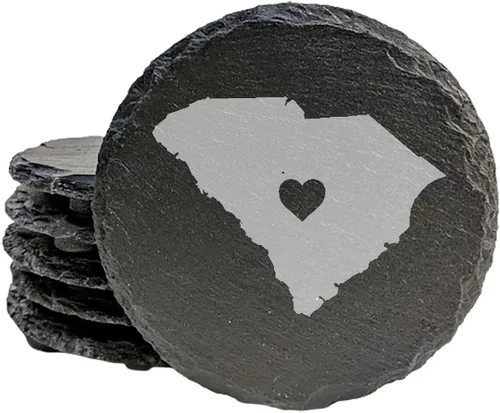 Miniatura 20 de Rustic Slate Coasters Set of 6, Round 4" with South Carolina 'Home Sweet Home' Design, for Holidays, Birthdays, Housewarming, She-Shed, Man Cave