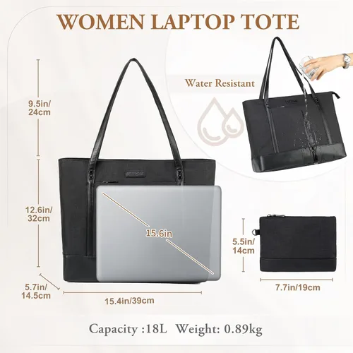 Miniatura 3 de VASCHY Bolsa de mano para laptop para mujer, grande de 15.6 pulgadas, bolsa para profesores, maletín para viajes, trabajo, negocios, oficina