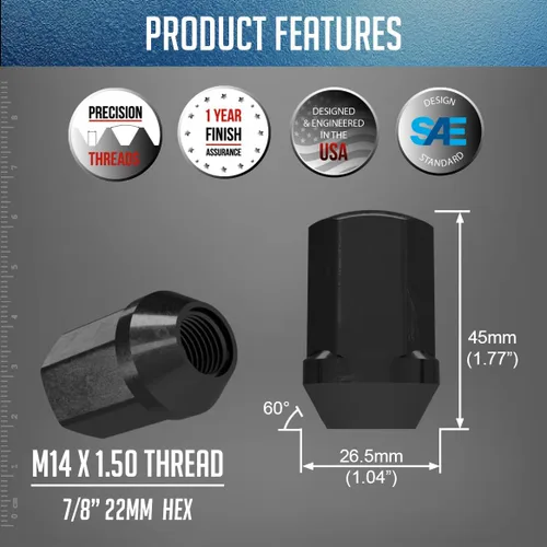 Miniatura 3 de Wheel Accessories Parts 20 tuercas de llanta M14x1.5 14x1.5 rosca OEM estilo fábrica 1.65" largo negro 7/8" 0.866 in hexagonal para Jeep Wrangler