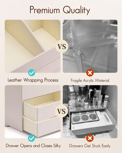 Miniatura 5 de Organizador de maquillaje Vlando, organizador para el cuidado de la piel para tocador, organizador de maquillaje de PU con cajones, estuche