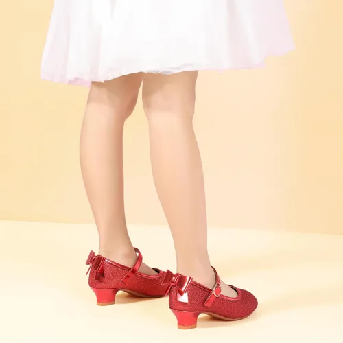 Miniatura 42 de PANDANINJIA Vestido de jada para niñas y niños pequeños, zapatos de princesa Mary Jane con tacones con lazo para fiesta, boda, boda