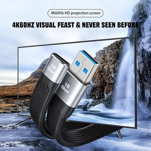 Miniatura 4 de Adaptador USB C a USB 3.0, 10Gbps USB C macho a tipo C hembra adaptador OTG Cable bidireccional OTG, cable plano Thunderbolt3 a USB 3.0 para PC