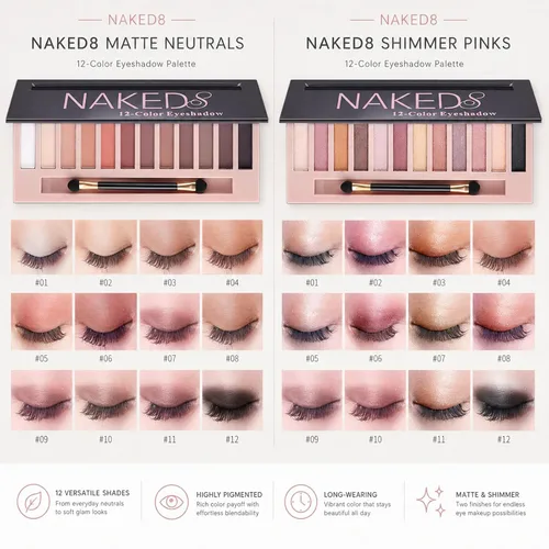 Miniatura 3 de Sulily Kit de paleta de sombras de ojos desnudas de 12 colores, paleta de sombra de ojos con pigmento ahumado mate mate con brillantina, paletas