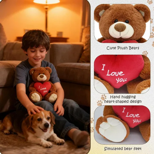 Miniatura 4 de ¡Te quiero! Oso de peluche de 10 pulgadas con corazón rojo, muñeca de oso de peluche suave, juguetes de peluche, regalos para ella/novia, amante