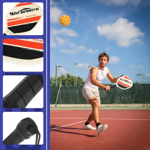 Miniatura 3 de WIn SPORTS - Juego de 2 palas de pickleball de madera, raqueta para principiantes, palas de pepinillo con 2 paletas, 4 bolas y 1 bolsa